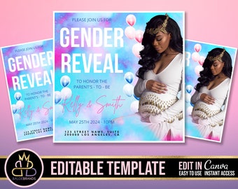 Gender Reveal Party flyer, Baby Shower Announcement, Gender Reveal Flyer, Gender Reveal Editable Template Invite Baby Shower Invitation diy