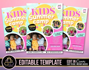 Kids Summer Camp Flyer, Kids Camp Summer Festival Flyer for Kids, Editable Template, Canva, Kids Invite Invitation, Festival Event Flyer
