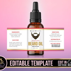Beard Oil Label Template, Dropper Bottle Label, Beard Oil bottle Label, Essential oil label, Pre-Made Label, Canva Editable Template remade