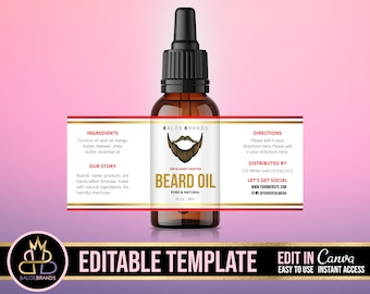 Beard Oil Label Template, Dropper Bottle Label, Beard Oil bottle Label, Essential oil label, Pre-Made Label, Canva Editable Template remade