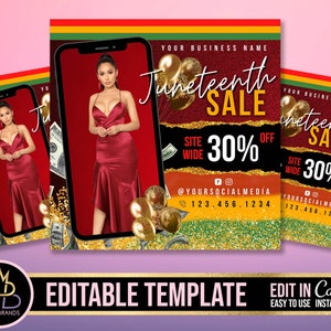 JUNETEENTH Sale Flyer, Editable Template, E-FLYER template, canva Juneteenth Sale social media flyer announcement Juneteenth Holiday Sale