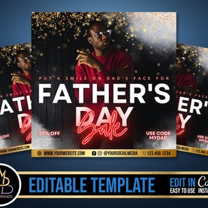 Father&#39;s Day Sale Flyer, Fathers day Editable Social Media Flyer, DIY Canva Template, Father Fathers Dad Sale Flyer Best Dad Flyer Fathers