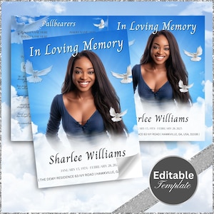 Memorial program, Obituary, 8.5&quot;x11&quot; BOOKLET 4 pages, Heavenly Cloud Style Funeral Program, Celebration of Life, Keepsake, Loving Memory