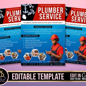 Plumbing Flyer, DIY Canva Plumbing Flyer Template, Editable Flyer, Canva Template Handyman Service Flyer Canva Handyman Plumber Social Media