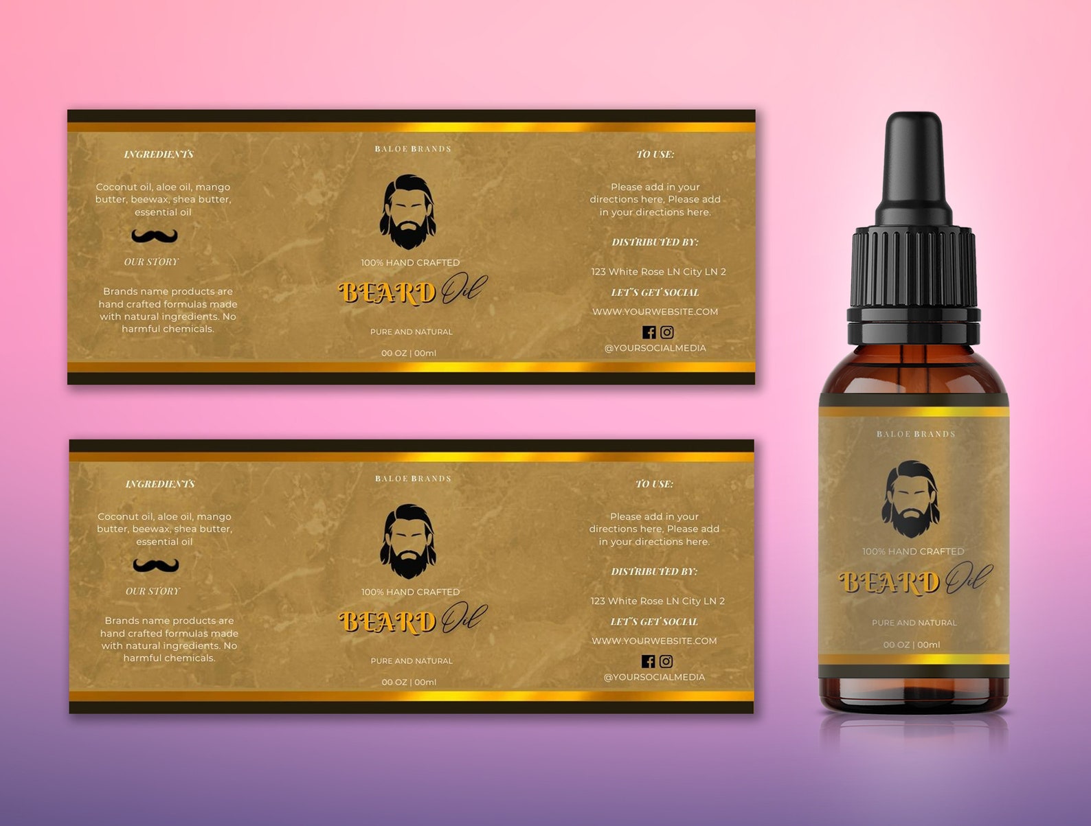Beard Oil Label Template Dropper Bottle Label Beard Oil Etsy