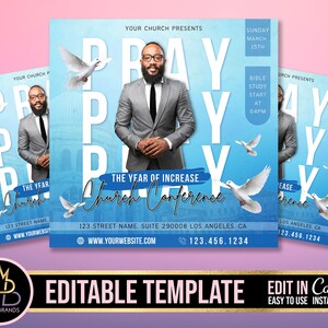 Church Conference Flyer, Editable Template, DIY Church Service Flyer, Sunday Pastor Service Invite, Church Invitation Preacher Church