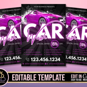 Car Wash Flyer, Editable Template, Car Detailing Flyer, Car Wash Post, Social Media Flyer, Editable Canva Template, Auto Wash Flyer Service