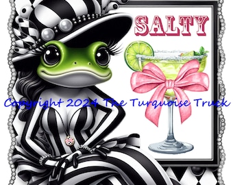 Sassy Frog with Black and White Harlequin Design Stripes Margarita Salty DIGITAL DOWNLOAD