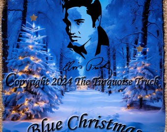 Blue Christmas with Elvis in a Magical Blue Snowy Forest DIGITAL DOWNLOAD