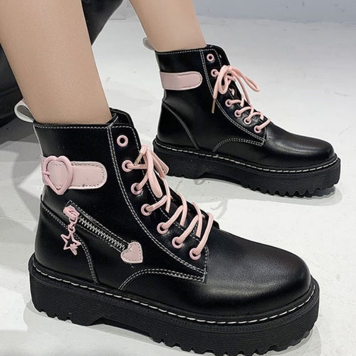 Botas de combate negras y rosas pastel / Botas de plataforma | Etsy México