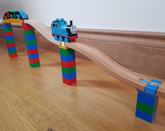 Duplo track adaptor for wooden train track, compatible with Brio, Ikea, Bigjigs and more - track risers / sky bridge.