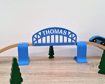 Custom Wooden Train Track Bridge with Personalized Name – Unique Toy for Kids