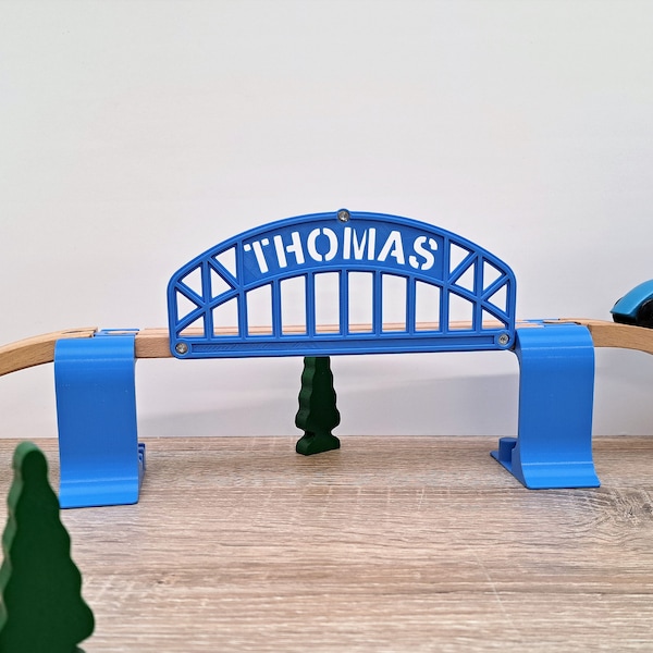 Custom Wooden Train Track Bridge with Personalized Name – Unique Toy for Kids