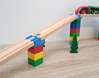 Angled Duplo to Wooden Train Track Adapter - Bridge Ramp Support Connector