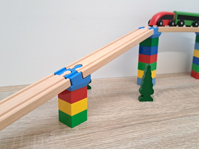 Angled Duplo to Wooden Train Track Adapter Bridge Ramp Support Connector image 1