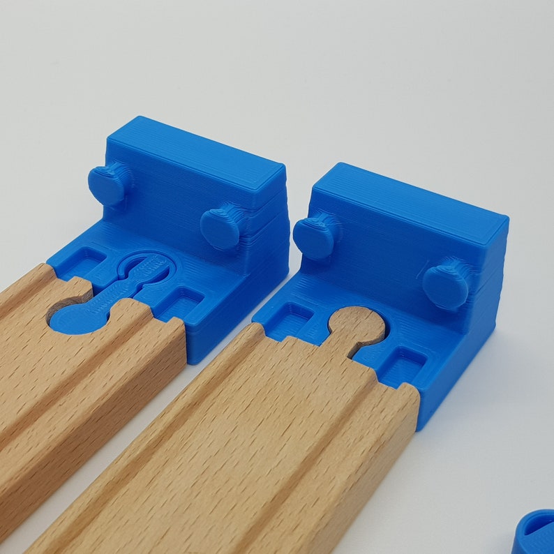 End stops / Buffers for wooden train track, compatible with Brio, Ikea, Bigjigs and more Blue