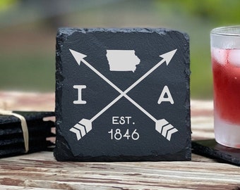 Iowa Slate Coaster Housewarming Gift | Drink Coasters | Iowa Gifts | Real Estate Closing | Custom Slate Coaster | Care Package Gift