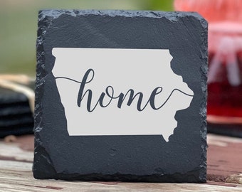 Iowa Vintage Slate Coaster Housewarming Gift | Drink Coasters | Iowa Gifts | Real Estate Closing | Custom Slate Coaster