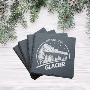 Glacier National Park Slate Coaster Set, National Park, Personalized Gift, Stone Coasters, Slate, Drink Coasters, Glacier