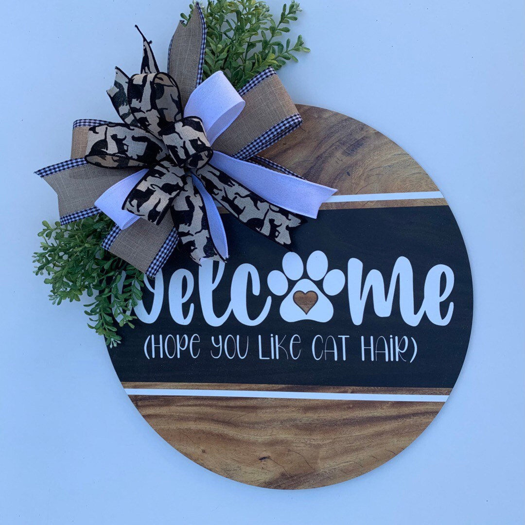 Wood Door Hanger Wreath Porch Decor Cat Door Hanger Etsy