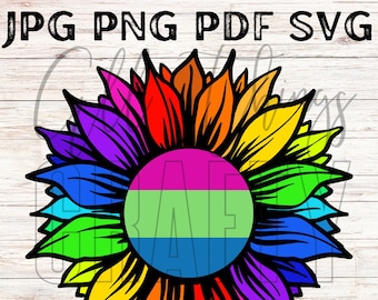 LGBTQIA+ Pride SVG, Polysexual Pride Flag SVG, Rainbow Flower Digital Files