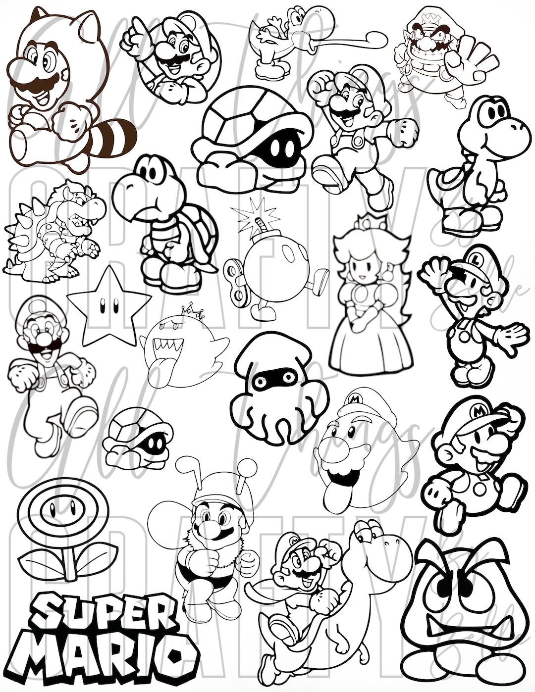 Super Mario Coloring Sheets 23 Digital PDF Coloring Pages - Etsy Sweden