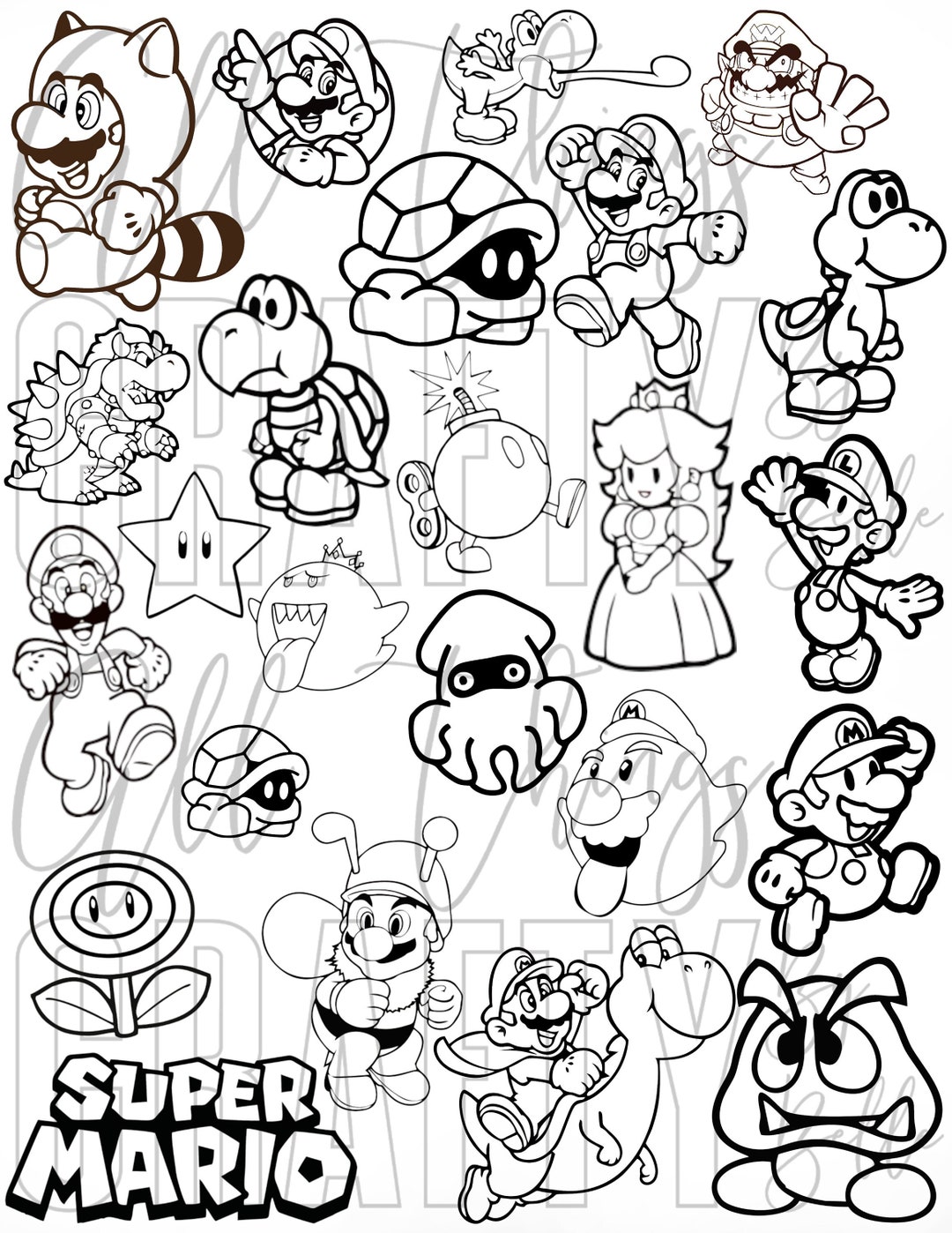 Super Mario Coloring Sheets 23 Digital PDF Coloring Pages Etsy