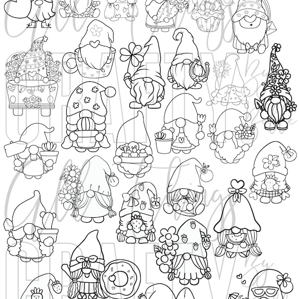 Garden Gnome Coloring Sheets - 49 Digital PDF Coloring Pages