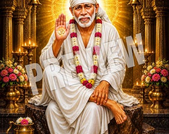 Sai Baba-poster | Muurkunst Goddelijke Zegen (digitale download)