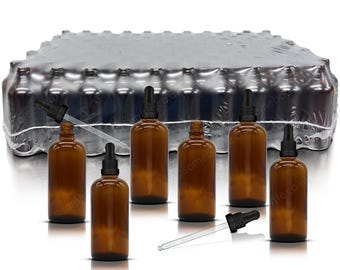 100ml Amber Glass Dropper Bottles - 70 Pack, Tamper Evident Pipettes