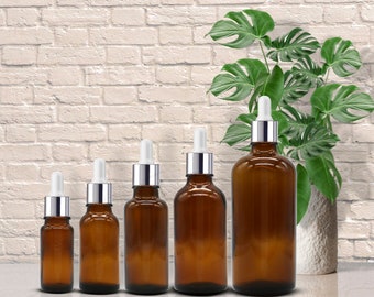 Amber Glass Dropper Bottles with Silver Pipette, UV Proof