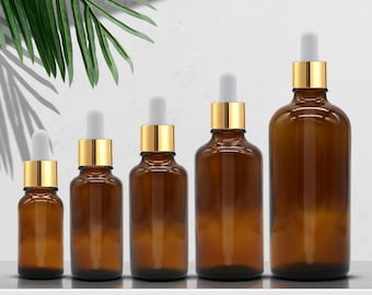 Amber Glass Dropper Bottles with Gold Pipette, Aromatherapy Oils