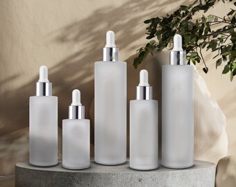 Cylindrical Frosted Glass Dropper Bottle: Silver Pipette, Aromatherapy Oils