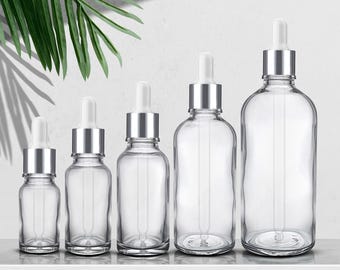 Clear Glass Dropper Bottles with Silver Pipette, Aromatherapy & Essential Oils
