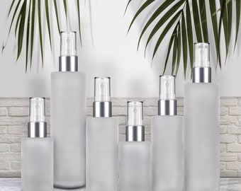 Luxury Cylinder FROSTED Glass Spray Bottle w/ Silver Mist Sprayer Eye Drop Oils Aromatherapy Liquid Medicine Wholesale Bulk 30ml 50ml 100ml