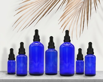 Blue Glass Dropper Bottles with Tamper Evident Pipette for Aromatherapy Oils