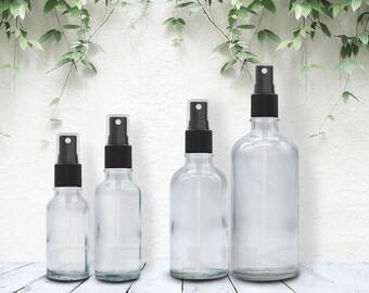 Clear Glass Spray Bottles with Black Mist Sprayer Pump - Room Pillow Spray