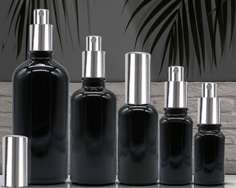 Black Glass Spray Bottles, Silver Mist Atomiser Sprayer , 18mm Neck