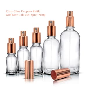 Clear Glass Spray Bottle with Rose Gold Mist Sprayer Pump