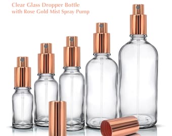 Clear Glass Spray Bottle with Rose Gold Mist Sprayer Pump