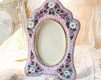 Italian Florentine Micro Mosaic Jewelry Byzantine Florence Italy vintage style floral picture frame oval wedding gift home decor tabletop