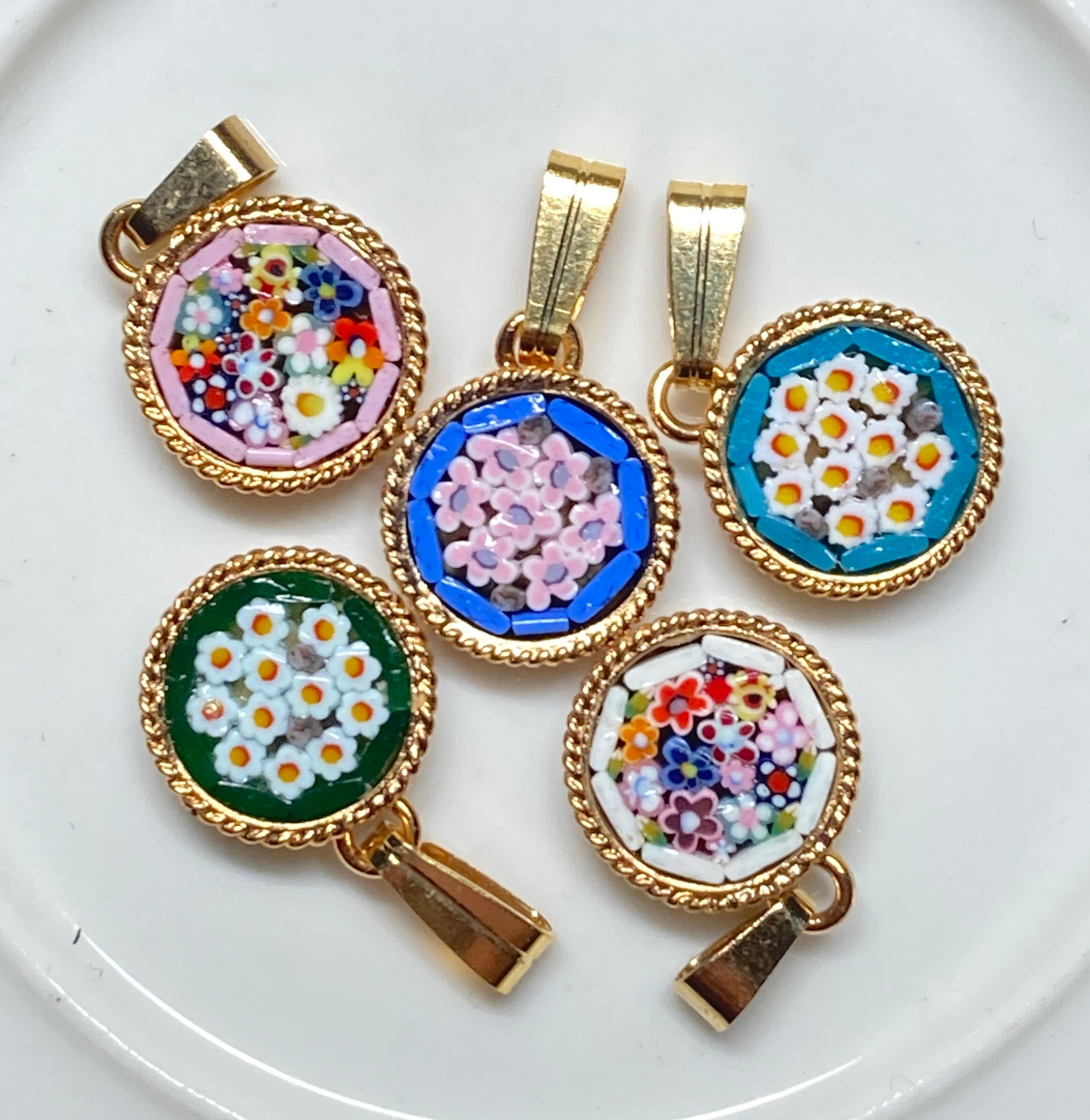 Italian Florentine Micromosaic Jewelry Pendant for Necklace Gold