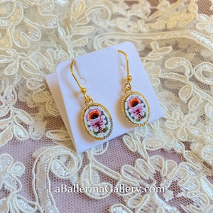 Earring Italian Florentine Micro Mosaic Jewelry Byzantine, brass glass Florence Italy vintage style floral round gift Italy