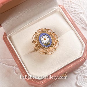 IN STOCK Ring filigree Italian Florentine Micro Mosaic Jewelry brass glass Florence Italy vintage style floral oval blue micromosaic