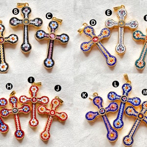 IN MAGAZZINO Ciondolo per collana in micro mosaico fiorentino italiano, stile vintage, croce floreale, religioso, bizantino, Firenze, Italia