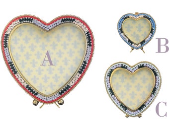 Heart picture frame Italian Florentine Micro Mosaic gold brass Florence Italy vintage style floral wedding gift home tabletop
