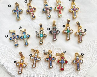 Micro Mosaic Cross Pendant- Italian Necklace- Brass Mounting