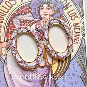 Italian Florentine Micro Mosaic Jewelry Byzantine Florence Italy vintage style floral picture frame wedding gift decor tabletop oval