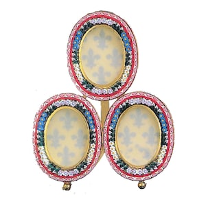 Italian Florentine Micro Mosaic Jewelry Byzantine Florence Italy vintage style floral picture frame wedding gift home decor tabletop 3 oval