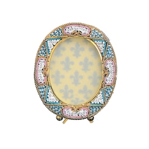 Italian Florentine Micro Mosaic Jewelry Byzantine Florence Italy vintage style floral picture frame wedding gift decor tabletop oval